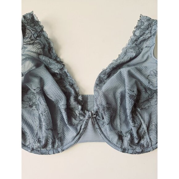 Cacique Modern Unlined Underwire Full Coverage Figure Blue Floral Lace Bra 38I - Picture 4 of 10